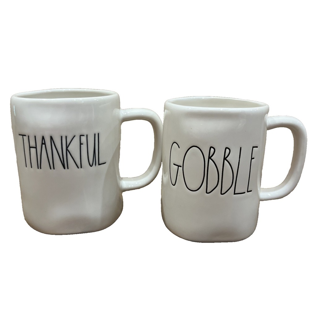 Rae Dunn Fall Thanksgiving Turkey Day Mug Set (2) Collectible Holiday Gobble